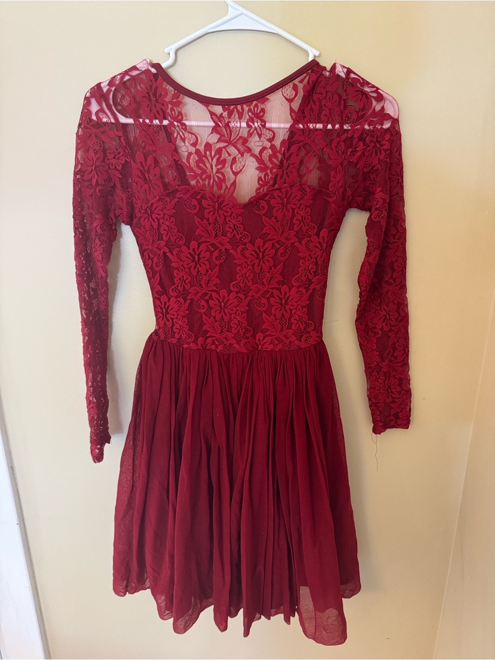 Rare London Burgundy Lace Long-Sleeve V-Neck Dress